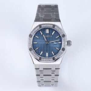 ORA Steel Royal Oak-style Seiko Mod watch, blue dial, diamond bezel, date window, octagonal case, 34mm – worn on the wrist