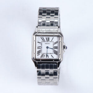 ORA Steel Panther-style ladies Seiko Mod watch, white dial, Roman numerals, interlocking bracelet, 34mm/38mm – product photography