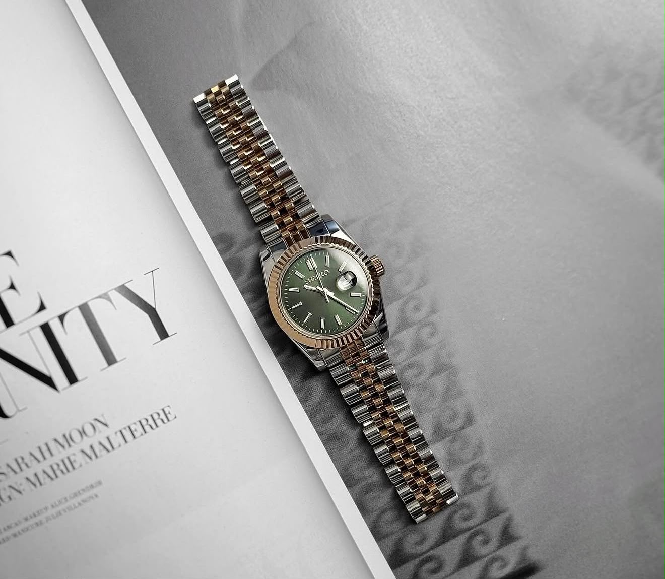 Two-Tone Rose Datejust (31mm/36mm) Ladies Seiko MOD - GREEN