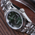ORA Steel Classic Date ladies Seiko Mod watch, green dial, fluted bezel, Roman numerals, five-link bracelet, 31mm/36mm – front view