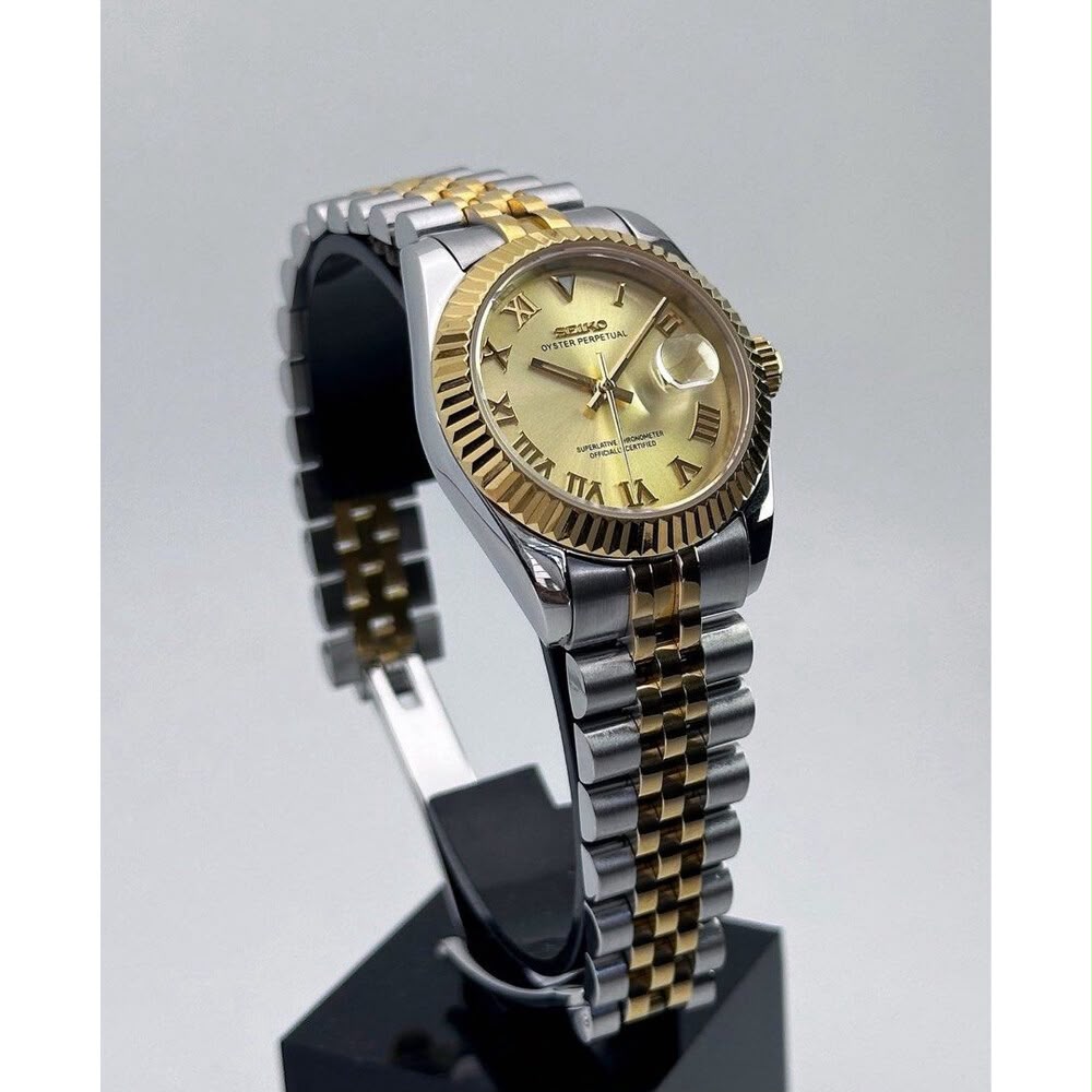 ORA Two-Tone Classic Date ladies Seiko Mod watch, two-tone yellow gold and steel with gold champagne dial, 31mm/36mm