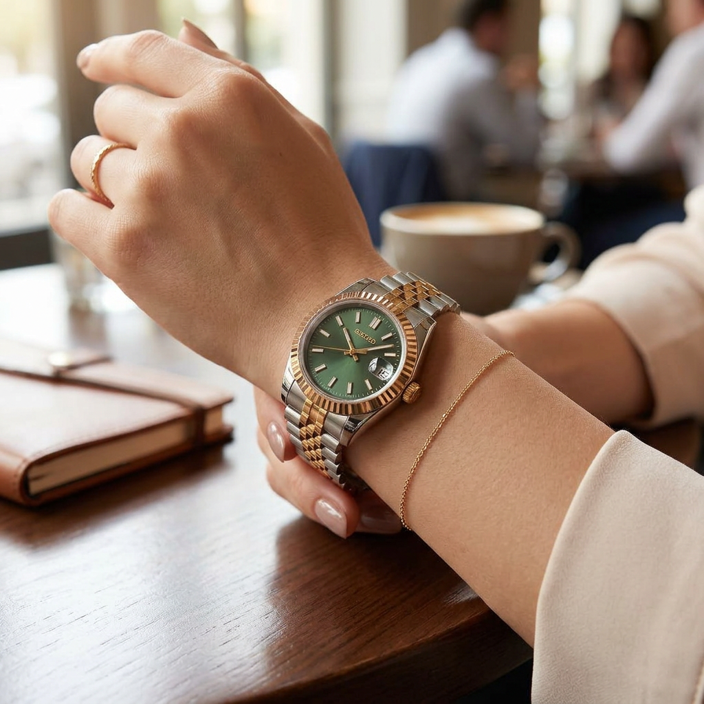 Two-Tone Rose Datejust (31mm/36mm) Ladies Seiko MOD - GREEN
