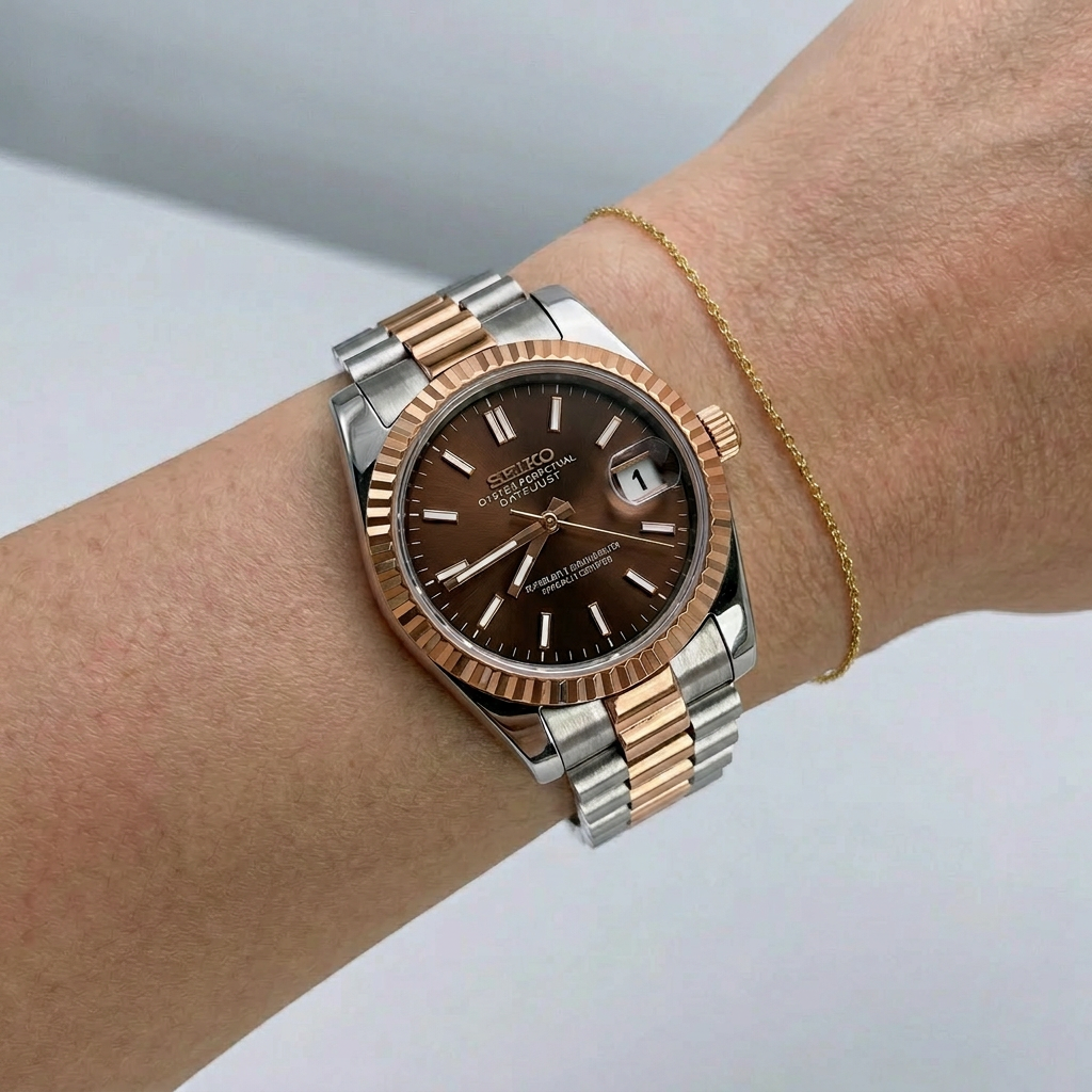 Two-Tone Rose Datejust (31mm/36mm) Ladies Seiko MOD - BROWN