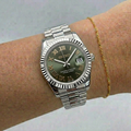 ORA Steel Classic Date ladies Seiko Mod watch, green dial, fluted bezel, Roman numerals, 31mm/36mm – front view