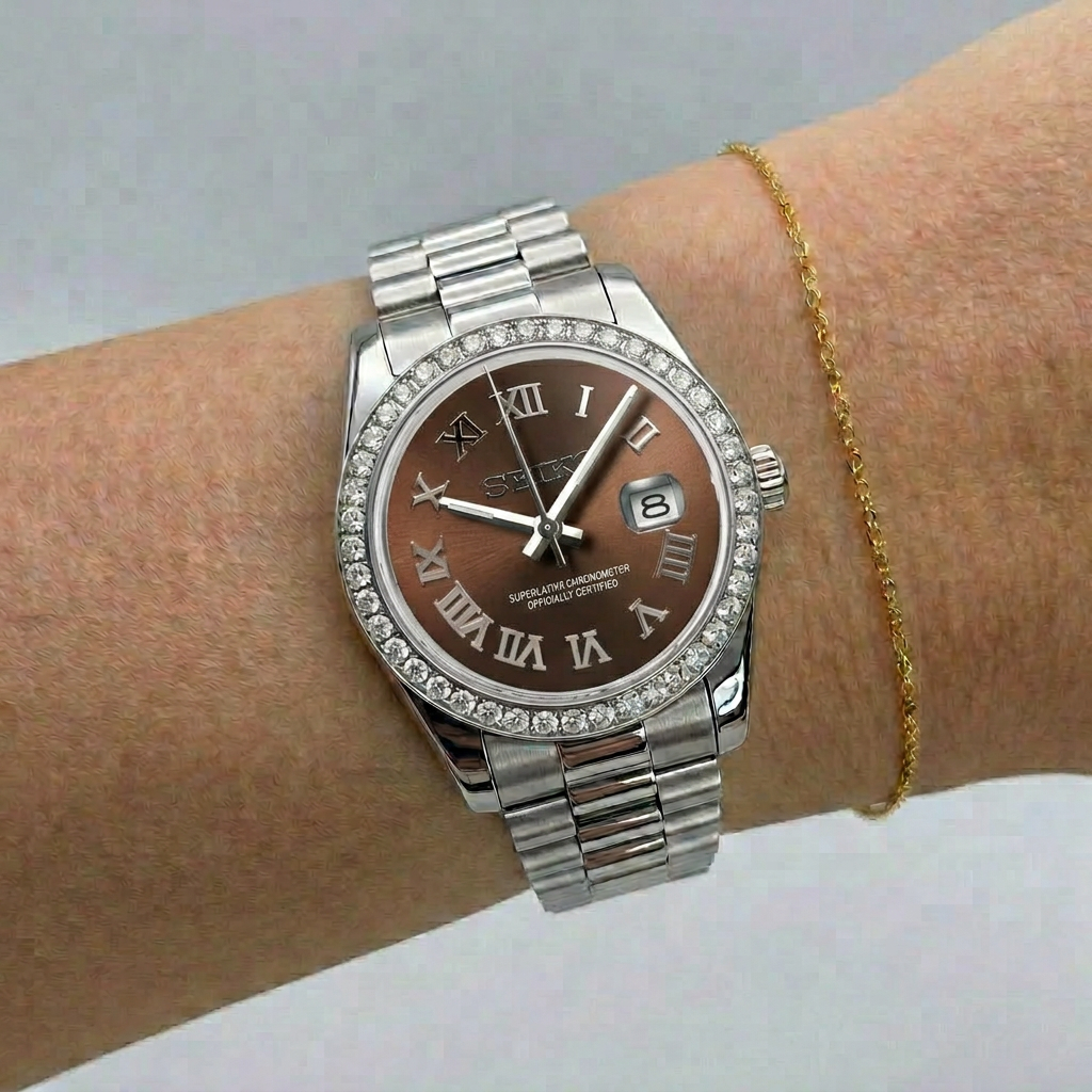 SEIKOJUST- DIAMOND BEZEL ROMAN BROWN