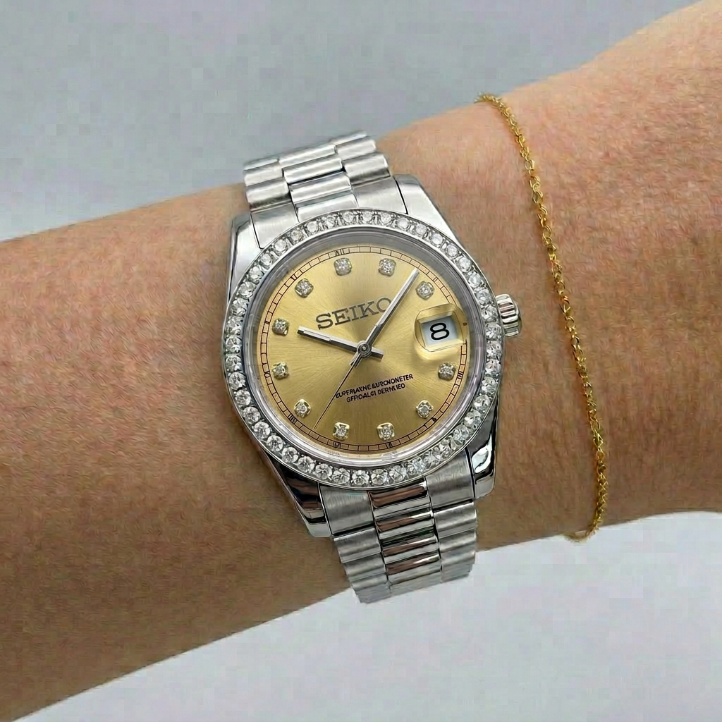 SEIKOJUST- DIAMOND BEZEL GOLD