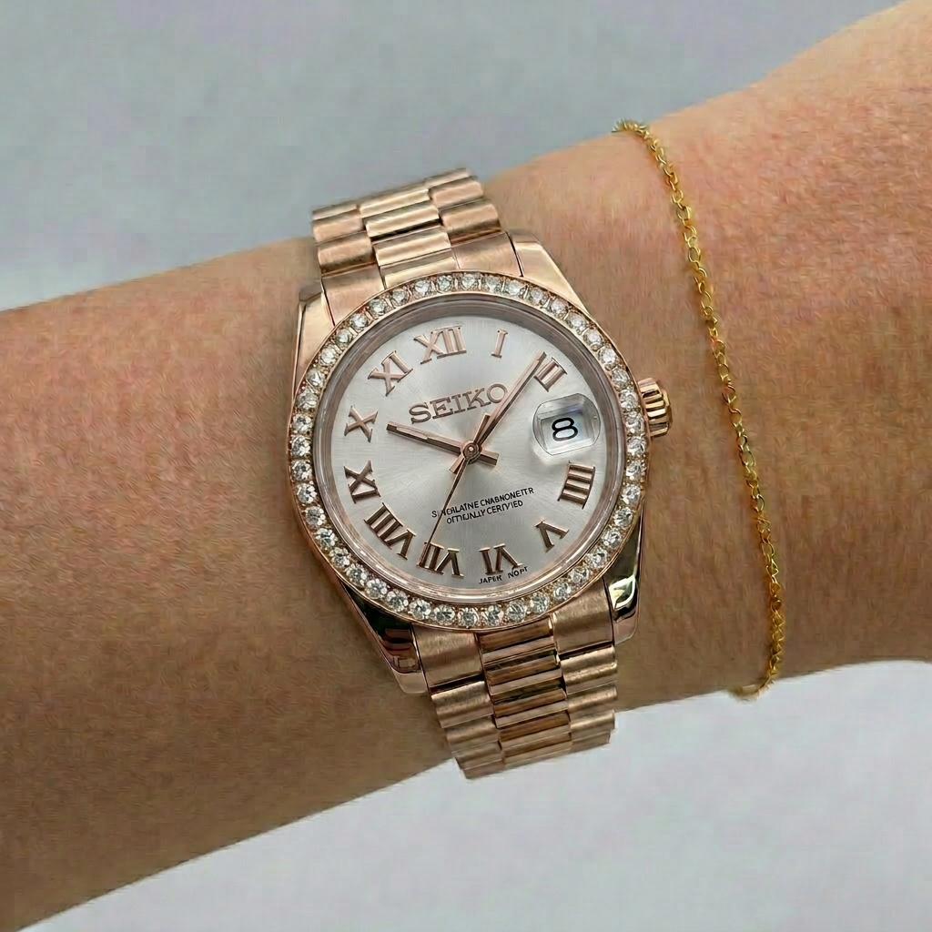 Rose Gold Datejust (31mm) Ladies Seiko MOD - WHITE DB