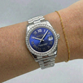 ORA Steel Datejust ladies Seiko Mod watch, blue dial, diamond bezel, Roman numerals, 31mm/36mm – front view