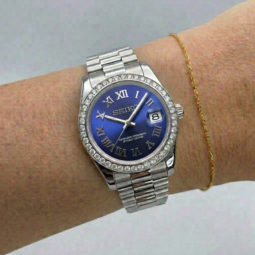 SEIKOJUST- DIAMOND BEZEL ROMAN DEEPBLUE