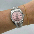 ORA Steel Classic Date ladies Seiko Mod watch, pink dial, fluted bezel, Roman numerals, 31mm/36mm – front view