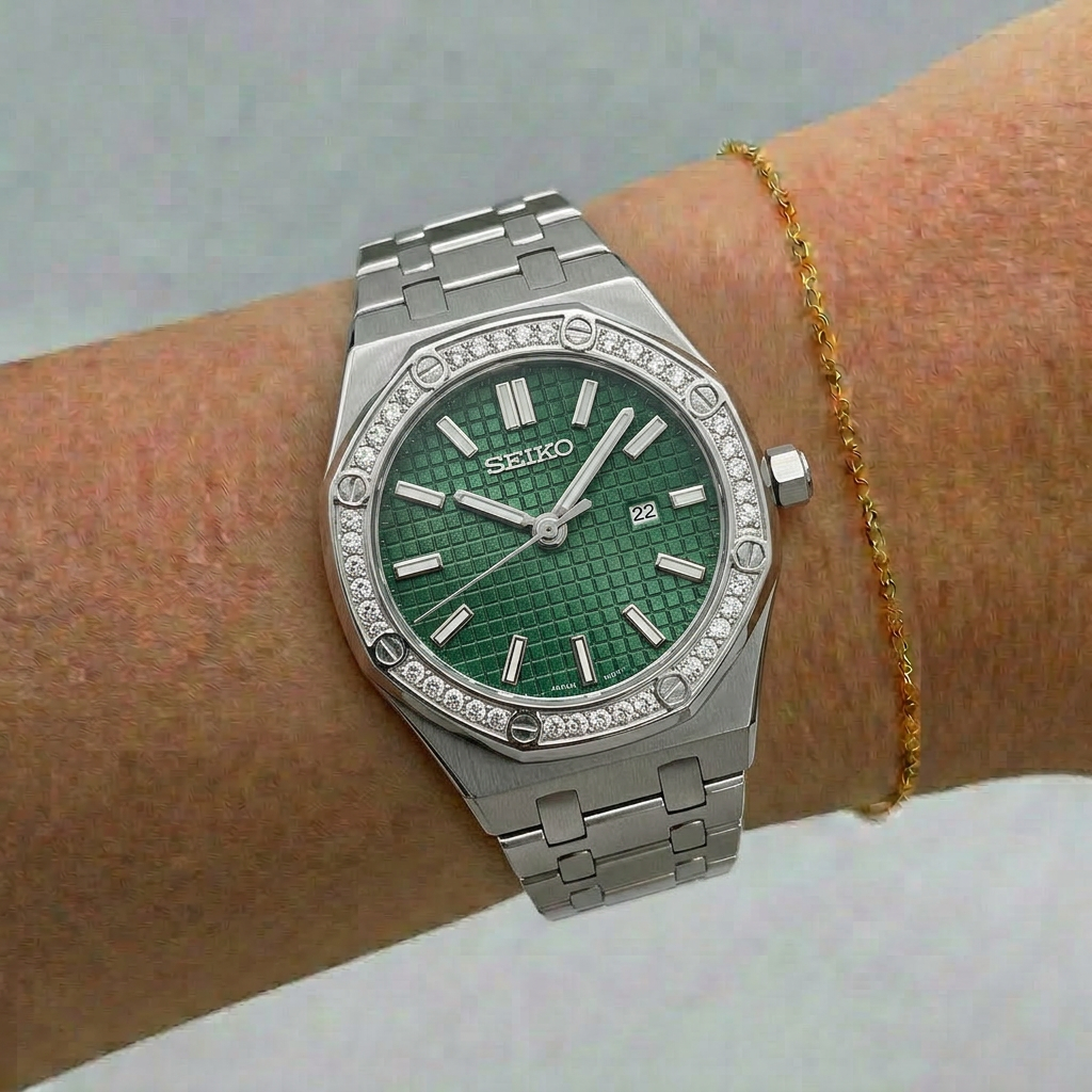 Steel Royal Oak (34mm) Ladies Seiko MOD - GREEN