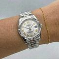 ORA Steel Classic Date ladies Seiko Mod watch, silver dial, fluted bezel, Roman numerals, 31mm/36mm – front view