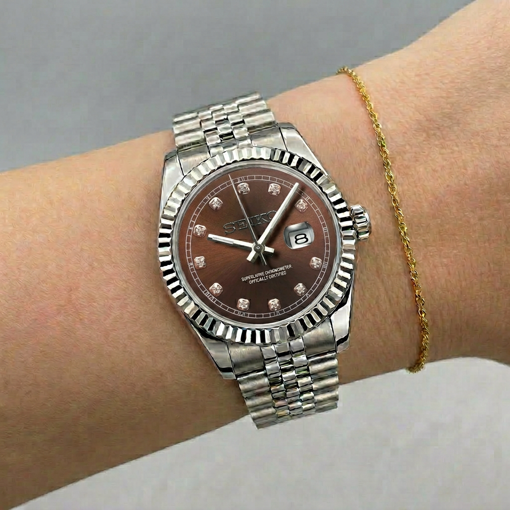 SEIKOJUST- BROWN WITH DIAMONDS