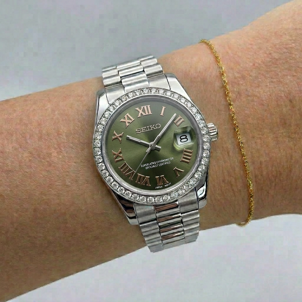 SEIKOJUST- DIAMOND BEZEL ROMAN GREEN