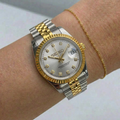 ORA Two-Tone Classic Date ladies Seiko Mod watch, champagne white dial, 31mm/36mm – front view