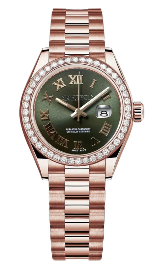Rose Gold Datejust (31mm) Ladies Seiko MOD - GREEN DB