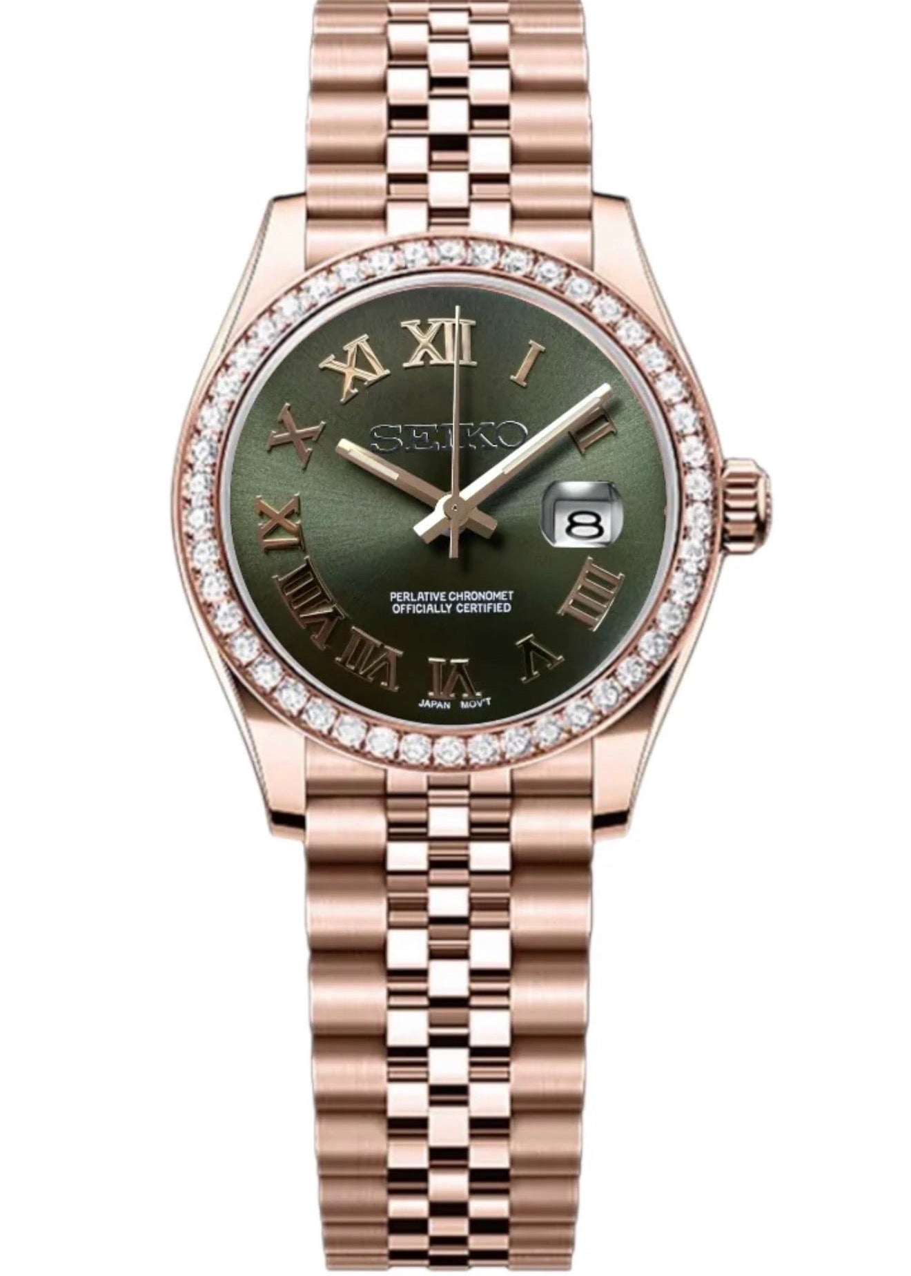 SEIKOJUST-  ROSEGOLD DIAMOND VESSEL ROMAN GREEN