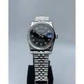 ORA Steel Datejust ladies Seiko Mod watch, black dial, diamond hour markers, 31mm/36mm – front view