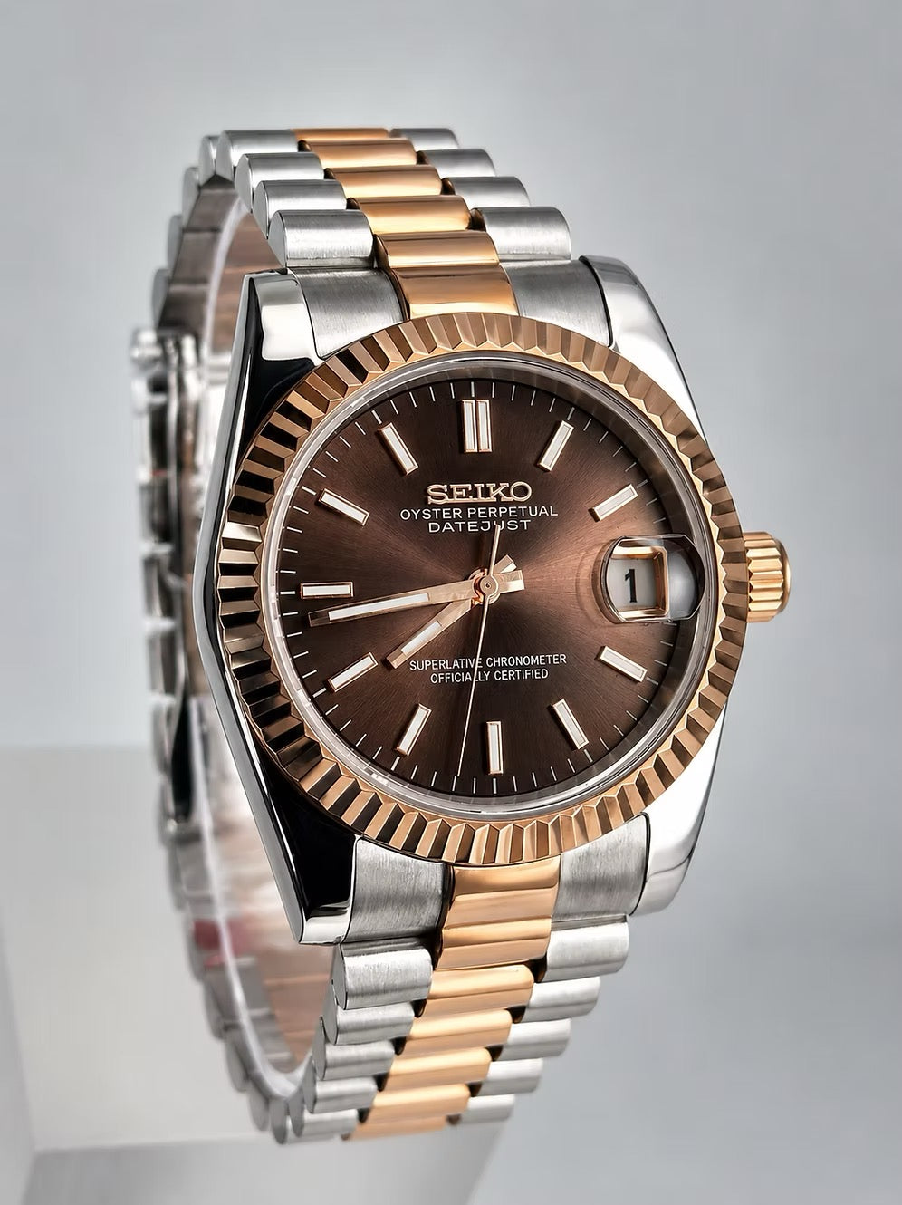 Two-Tone Rose Datejust (31mm/36mm) Ladies Seiko MOD - BROWN