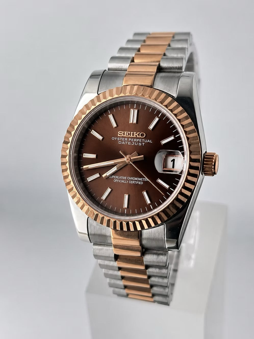 Two-Tone Rose Datejust (31mm/36mm) Ladies Seiko MOD - BROWN