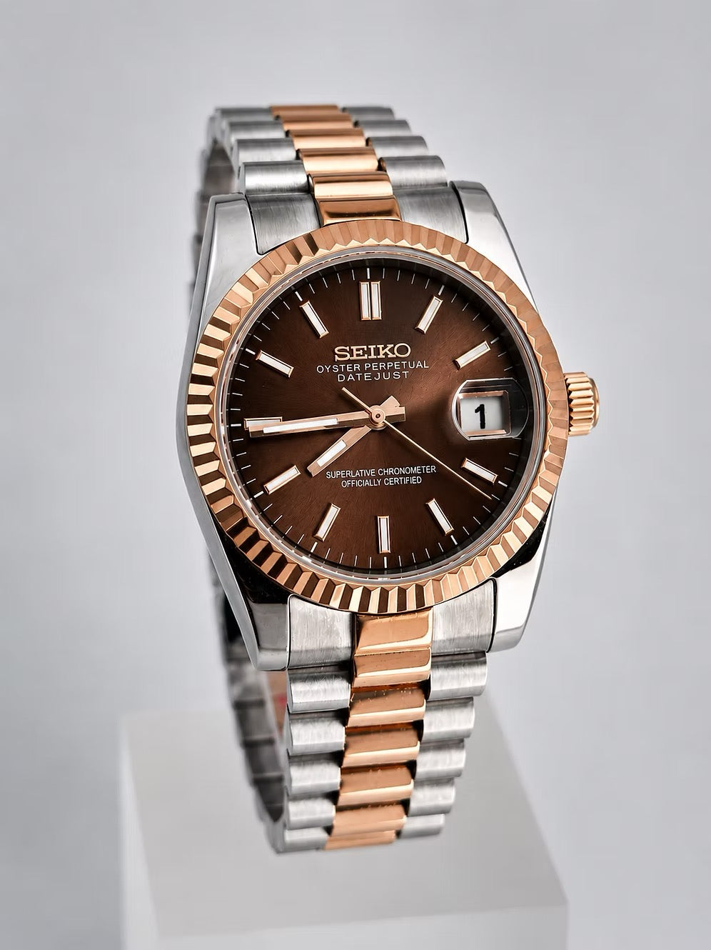 Two-Tone Rose Datejust (31mm/36mm) Ladies Seiko MOD - BROWN