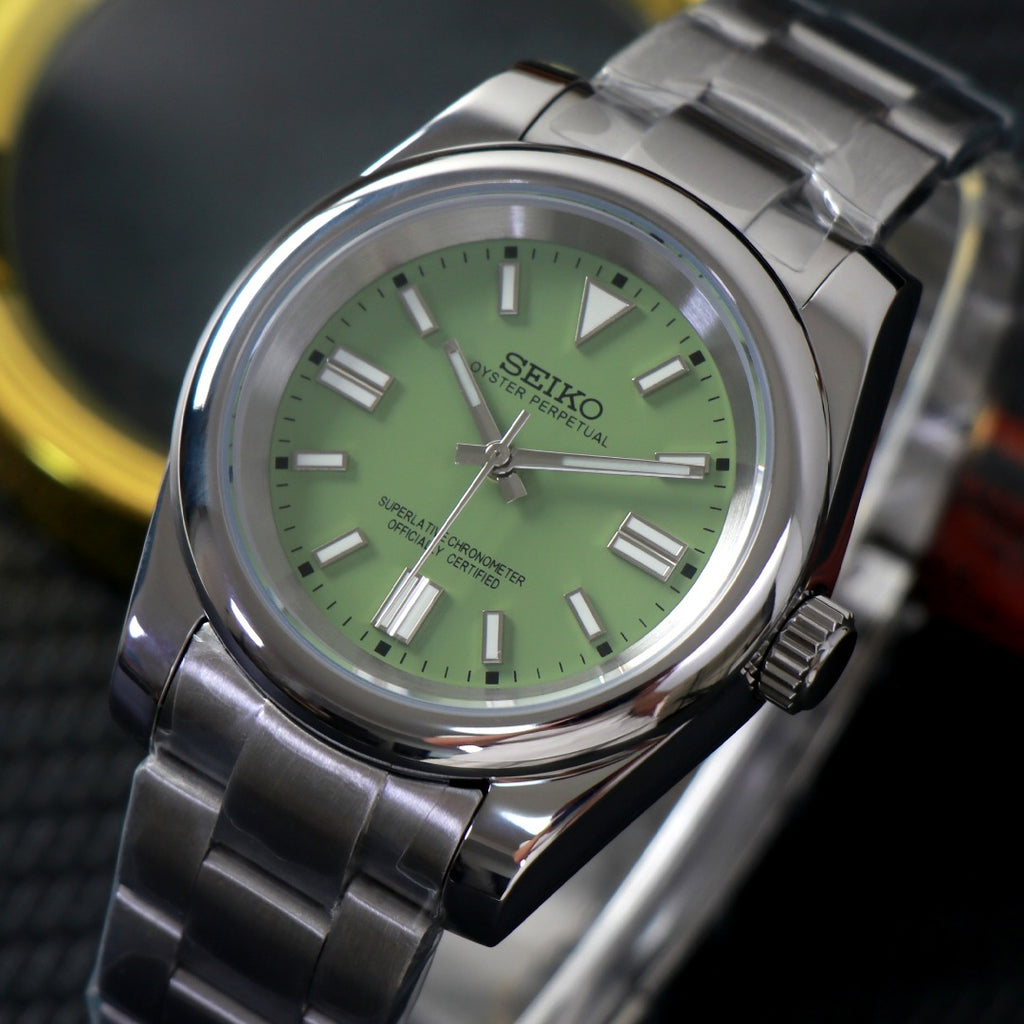 ORA Oyster Perpetual-style Seiko Mod watch, green dial, stainless steel, 36mm – product photography